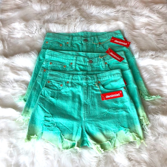 Denimist Nic Cut Off Denim Shorts in Mint - Picture 4 of 6